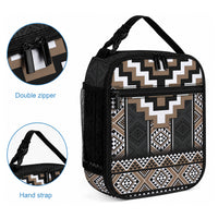 Brown Taniko Motifs Aotearoa Lunch Bag Niho Taniwha Mix Poutama LT14 - Polynesian Pride