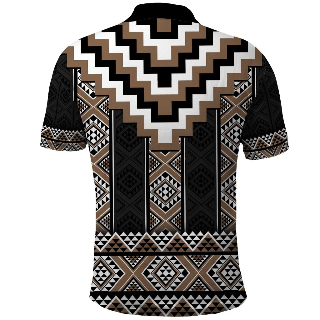 Brown Taniko Aotearoa Polo Shirt Niho Taniwha Mix Poutama LT14
