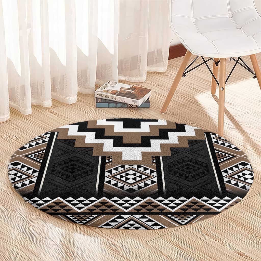 Brown Taniko Aotearoa Round Carpet Niho Taniwha Mix Poutama LT14