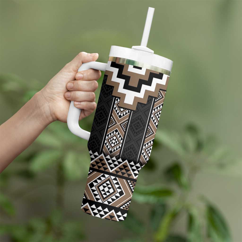 Brown Taniko Aotearoa Tumbler With Handle Niho Taniwha Mix Poutama LT14