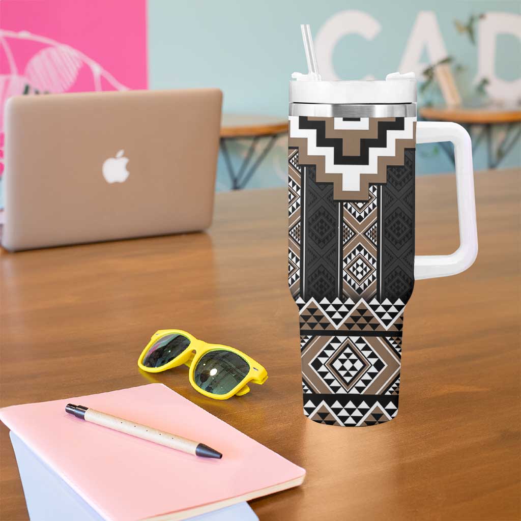 Brown Taniko Aotearoa Tumbler With Handle Niho Taniwha Mix Poutama LT14