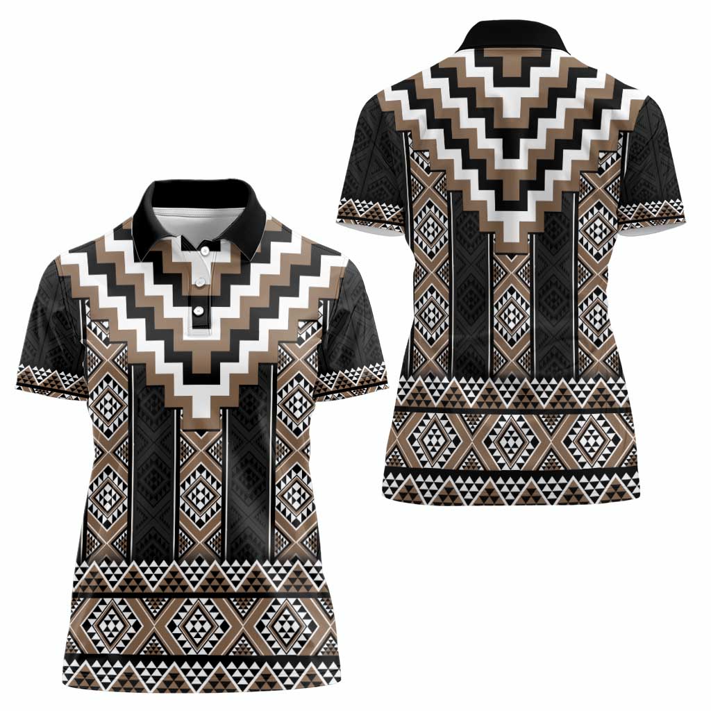 Brown Taniko Aotearoa Women Polo Shirt Niho Taniwha Mix Poutama LT14