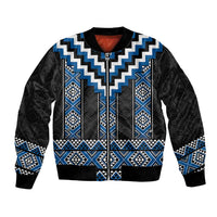 Blue Taniko Aotearoa Bomber Jacket Niho Taniwha Mix Poutama LT14