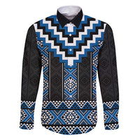 Blue Taniko Aotearoa Family Matching Mermaid Dress and Hawaiian Shirt Niho Taniwha Mix Poutama LT14 Dad's Shirt - Long Sleeve Blue - Polynesian Pride