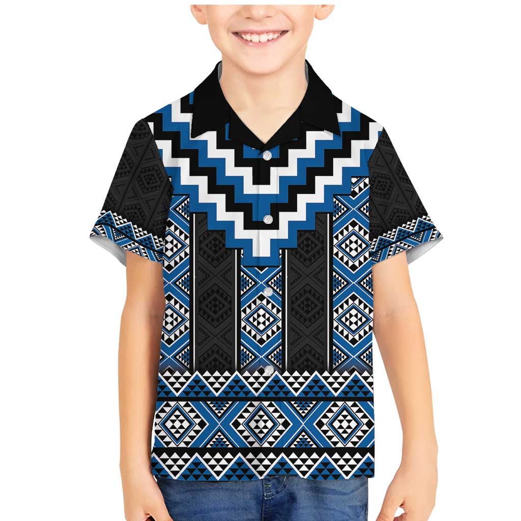 Blue Taniko Aotearoa Family Matching Mermaid Dress and Hawaiian Shirt Niho Taniwha Mix Poutama LT14 Son's Shirt Blue - Polynesian Pride