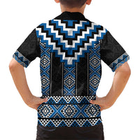 Blue Taniko Aotearoa Family Matching Short Sleeve Bodycon Dress and Hawaiian Shirt Niho Taniwha Mix Poutama LT14 - Polynesian Pride