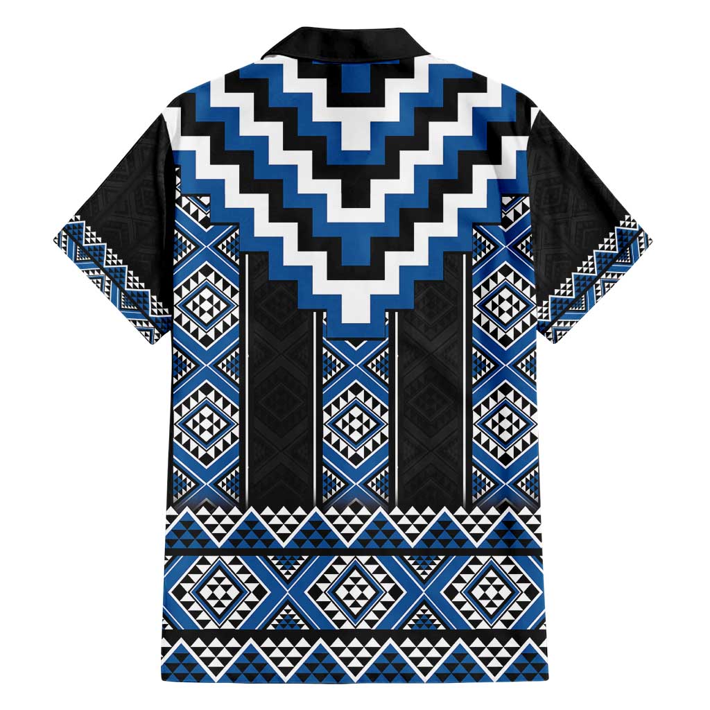 Blue Taniko Aotearoa Family Matching Short Sleeve Bodycon Dress and Hawaiian Shirt Niho Taniwha Mix Poutama LT14 - Polynesian Pride