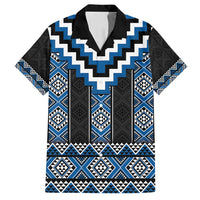 Blue Taniko Aotearoa Family Matching Tank Maxi Dress and Hawaiian Shirt Niho Taniwha Mix Poutama LT14 Dad's Shirt - Short Sleeve Blue - Polynesian Pride