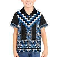 Blue Taniko Aotearoa Family Matching Tank Maxi Dress and Hawaiian Shirt Niho Taniwha Mix Poutama LT14 Son's Shirt Blue - Polynesian Pride