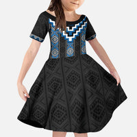 Blue Taniko Aotearoa Kid Short Sleeve Dress Niho Taniwha Mix Poutama LT14