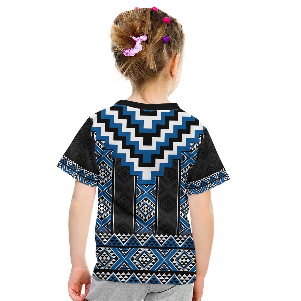Blue Taniko Aotearoa Kid T Shirt Niho Taniwha Mix Poutama LT14