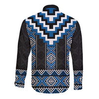 Blue Taniko Aotearoa Long Sleeve Button Shirt Niho Taniwha Mix Poutama LT14