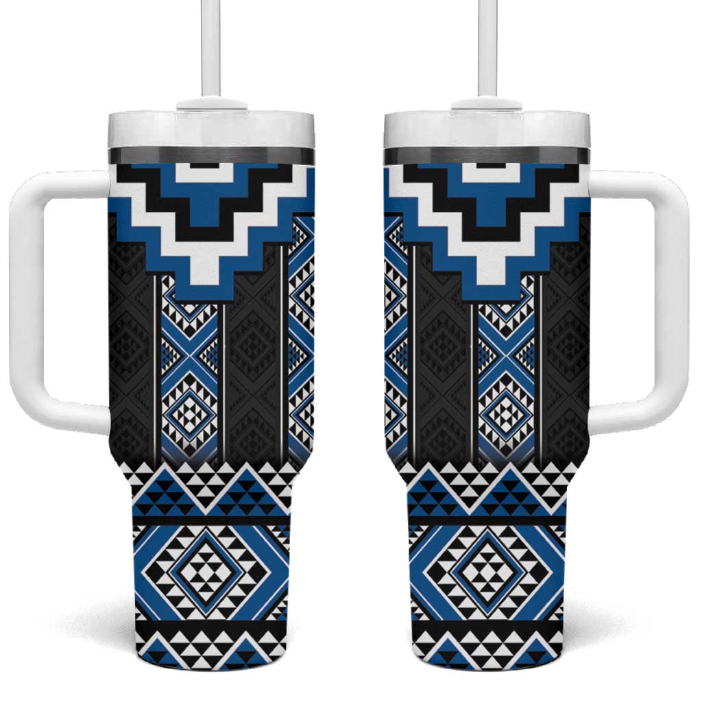 Blue Taniko Aotearoa Tumbler With Handle Niho Taniwha Mix Poutama LT14