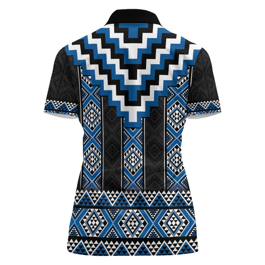 Blue Taniko Aotearoa Women Polo Shirt Niho Taniwha Mix Poutama LT14