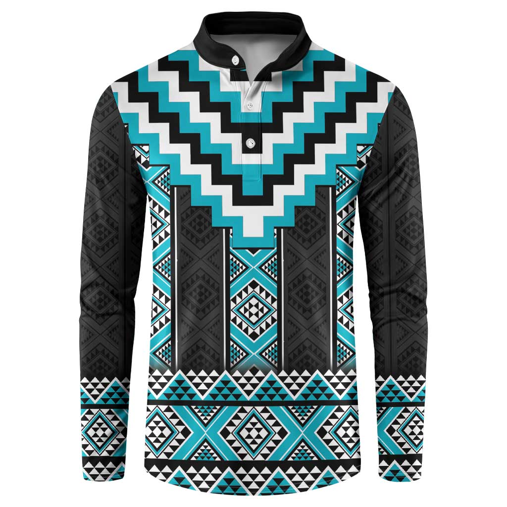 Turquoise Taniko Pattern Aotearoa Button Sweatshirt Niho Taniwha Mix Poutama LT14 Turquoise - Polynesian Pride