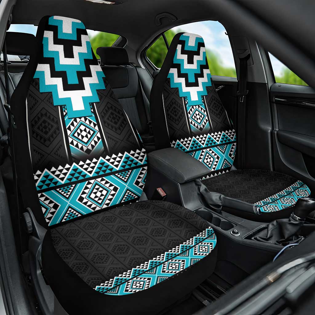 Turquoise Taniko Pattern Aotearoa Car Seat Cover Niho Taniwha Mix Poutama LT14 One Size Turquoise - Polynesian Pride