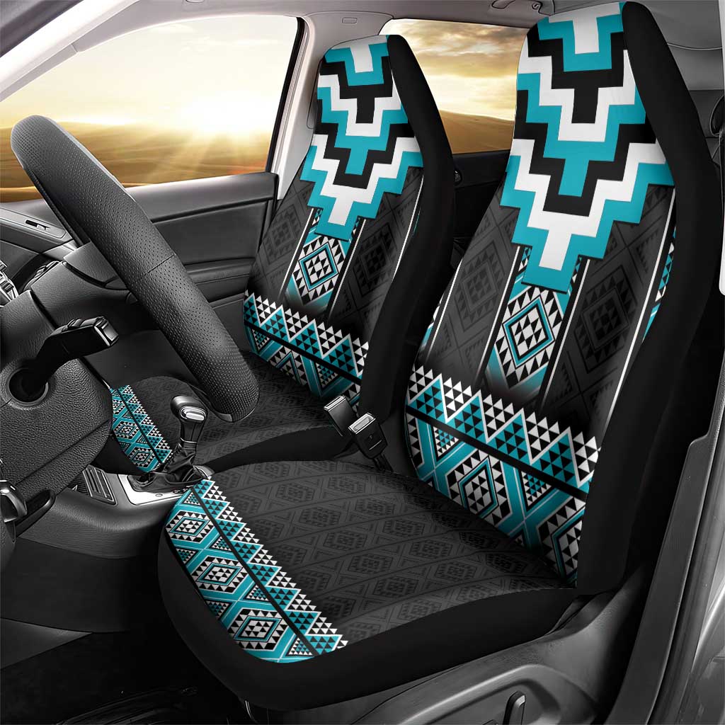 Turquoise Taniko Pattern Aotearoa Car Seat Cover Niho Taniwha Mix Poutama