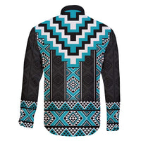 Turquoise Taniko Pattern Aotearoa Family Matching Off Shoulder Maxi Dress and Hawaiian Shirt Niho Taniwha Mix Poutama LT14