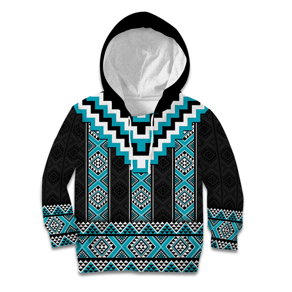 Turquoise Taniko Pattern Aotearoa Kid Hoodie Niho Taniwha Mix Poutama LT14 Hoodie Turquoise - Polynesian Pride
