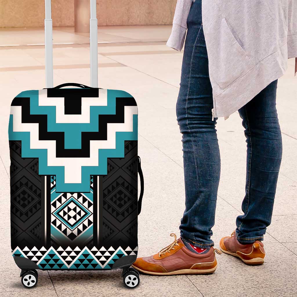 Turquoise Taniko Pattern Aotearoa Luggage Cover Niho Taniwha Mix Poutama LT14 Turquoise - Polynesian Pride