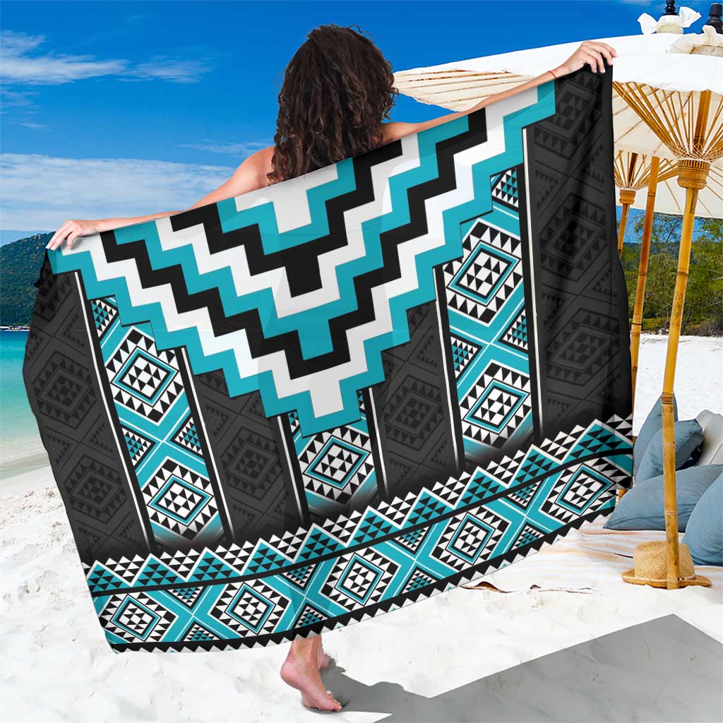 Turquoise Taniko Pattern Aotearoa Sarong Niho Taniwha Mix Poutama LT14 One Size 44 x 66 inches Turquoise - Polynesian Pride