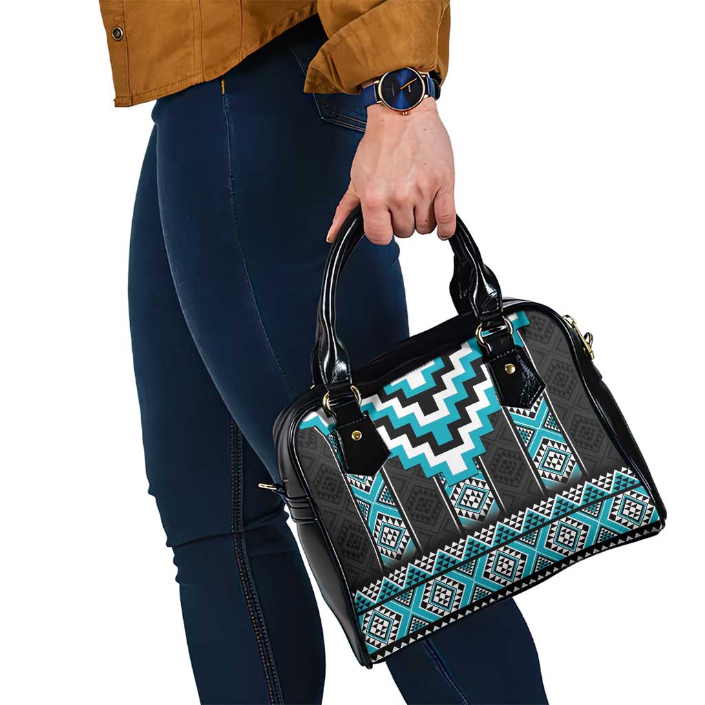 Turquoise Taniko Pattern Aotearoa Shoulder Handbag Niho Taniwha Mix Poutama LT14 - Polynesian Pride