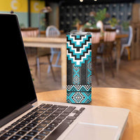 Turquoise Taniko Pattern Aotearoa Skinny Tumbler Niho Taniwha Mix Poutama LT14 - Polynesian Pride