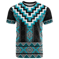 Turquoise Taniko Pattern Aotearoa T Shirt Niho Taniwha Mix Poutama LT14