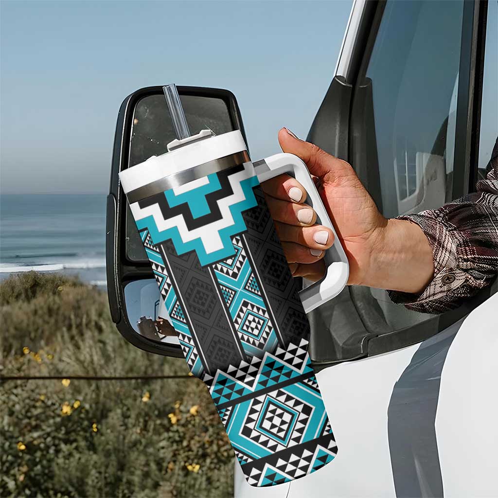 Turquoise Taniko Pattern Aotearoa Tumbler With Handle Niho Taniwha Mix Poutama LT14