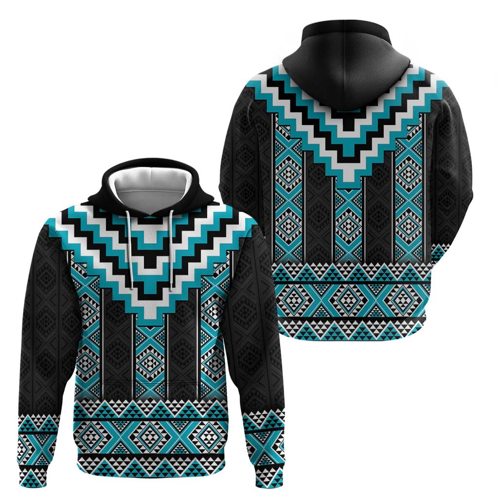 Turquoise Taniko Pattern Aotearoa Zip Hoodie Niho Taniwha Mix Poutama LT14
