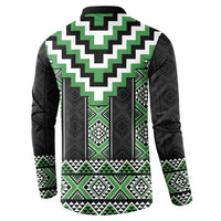 Green Taniko Pattern Aotearoa Button Sweatshirt Niho Taniwha Mix Poutama LT14
