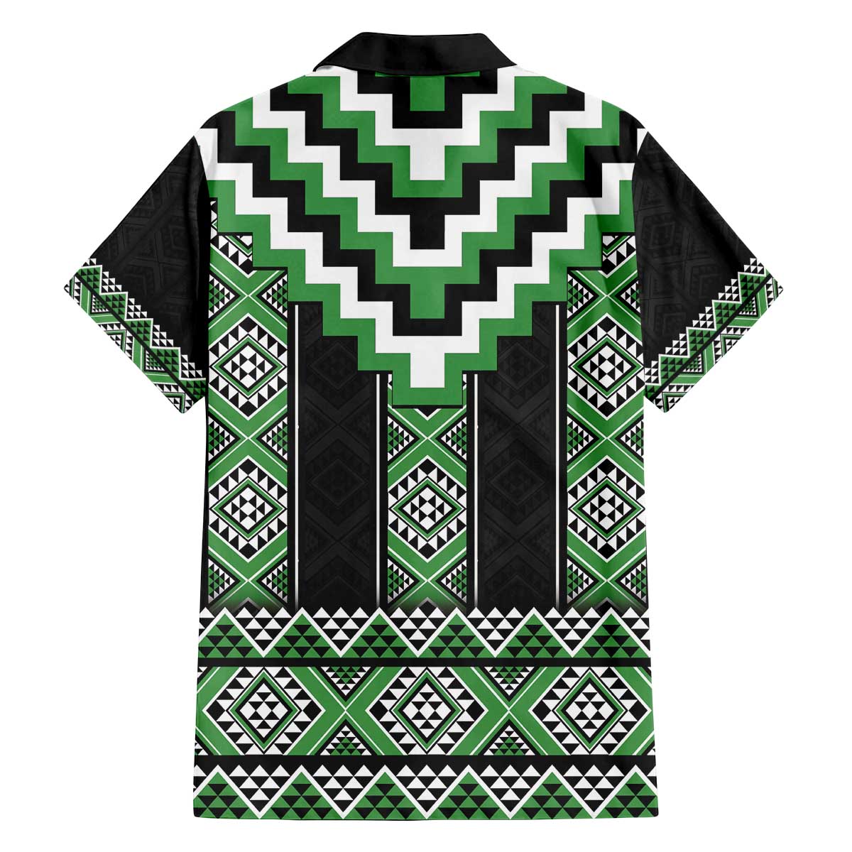Green Taniko Pattern Aotearoa Family Matching Off The Shoulder Long Sleeve Dress and Hawaiian Shirt Niho Taniwha Mix Poutama LT14 - Polynesian Pride