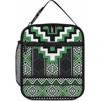 Green Taniko Motifs Aotearoa Lunch Bag Niho Taniwha Mix Poutama LT14 10.2 × 8.3 × 4.3 inch Green - Polynesian Pride