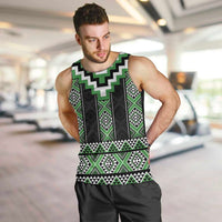 Green Taniko Pattern Aotearoa Men Tank Top Niho Taniwha Mix Poutama LT14