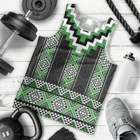 Green Taniko Pattern Aotearoa Men Tank Top Niho Taniwha Mix Poutama LT14