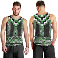 Green Taniko Pattern Aotearoa Men Tank Top Niho Taniwha Mix Poutama LT14