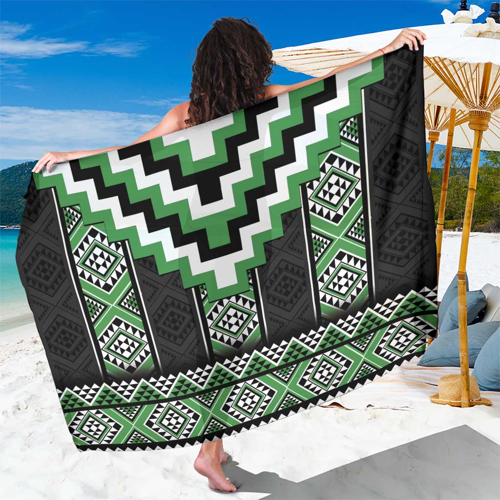 Green Taniko Pattern Aotearoa Sarong Niho Taniwha Mix Poutama