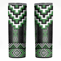 Green Taniko Pattern Aotearoa Skinny Tumbler Niho Taniwha Mix Poutama LT14 Green - Polynesian Pride