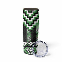 Green Taniko Pattern Aotearoa Skinny Tumbler Niho Taniwha Mix Poutama LT14 - Polynesian Pride