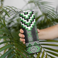 Green Taniko Pattern Aotearoa Skinny Tumbler Niho Taniwha Mix Poutama LT14 - Polynesian Pride