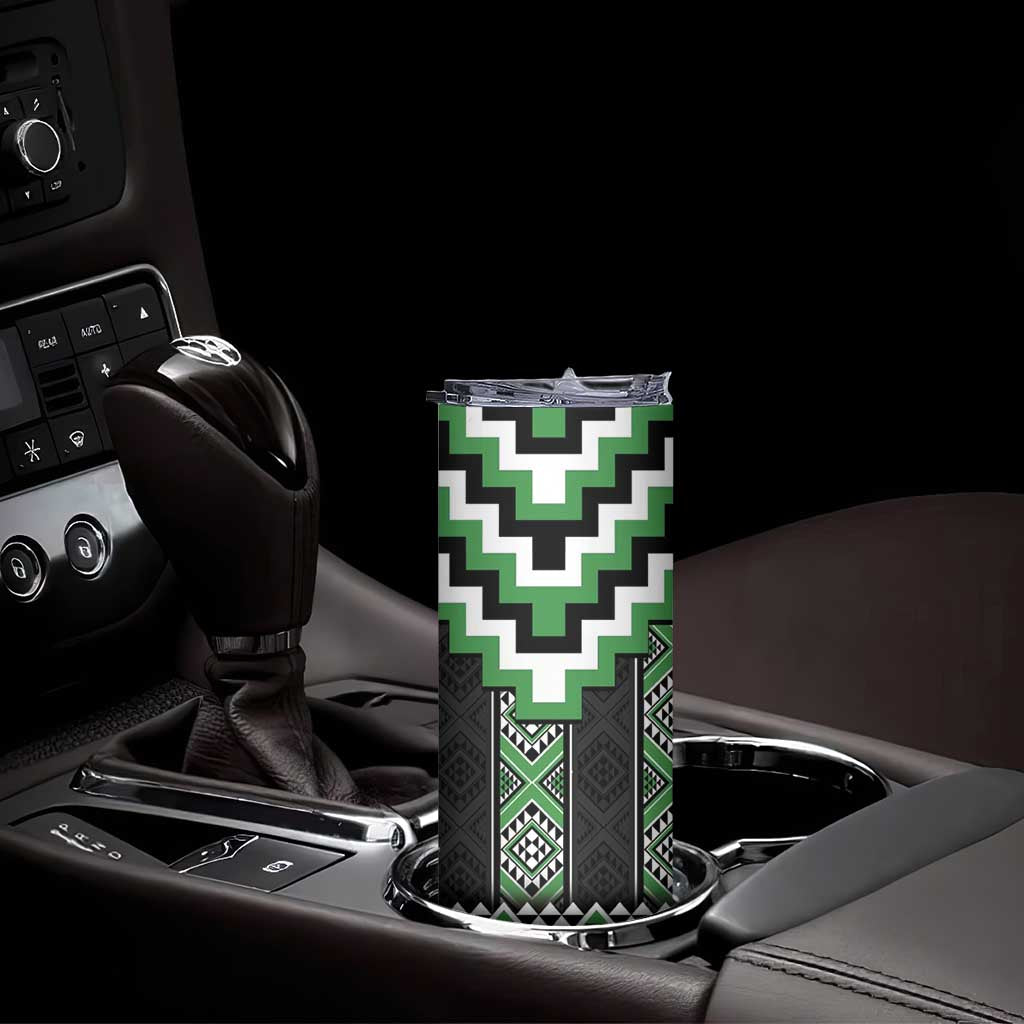 Green Taniko Pattern Aotearoa Skinny Tumbler Niho Taniwha Mix Poutama LT14 - Polynesian Pride