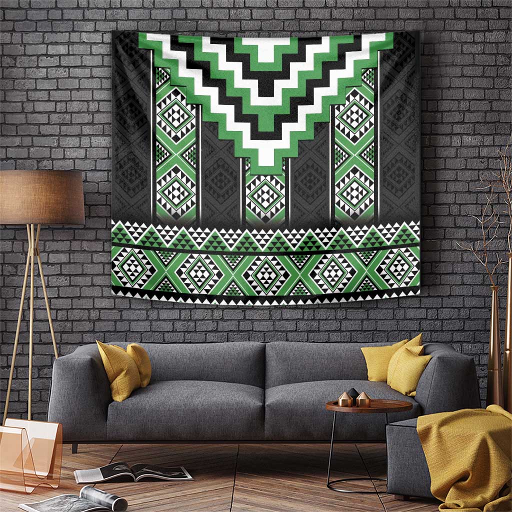 Green Taniko Pattern Aotearoa Tapestry Niho Taniwha Mix Poutama