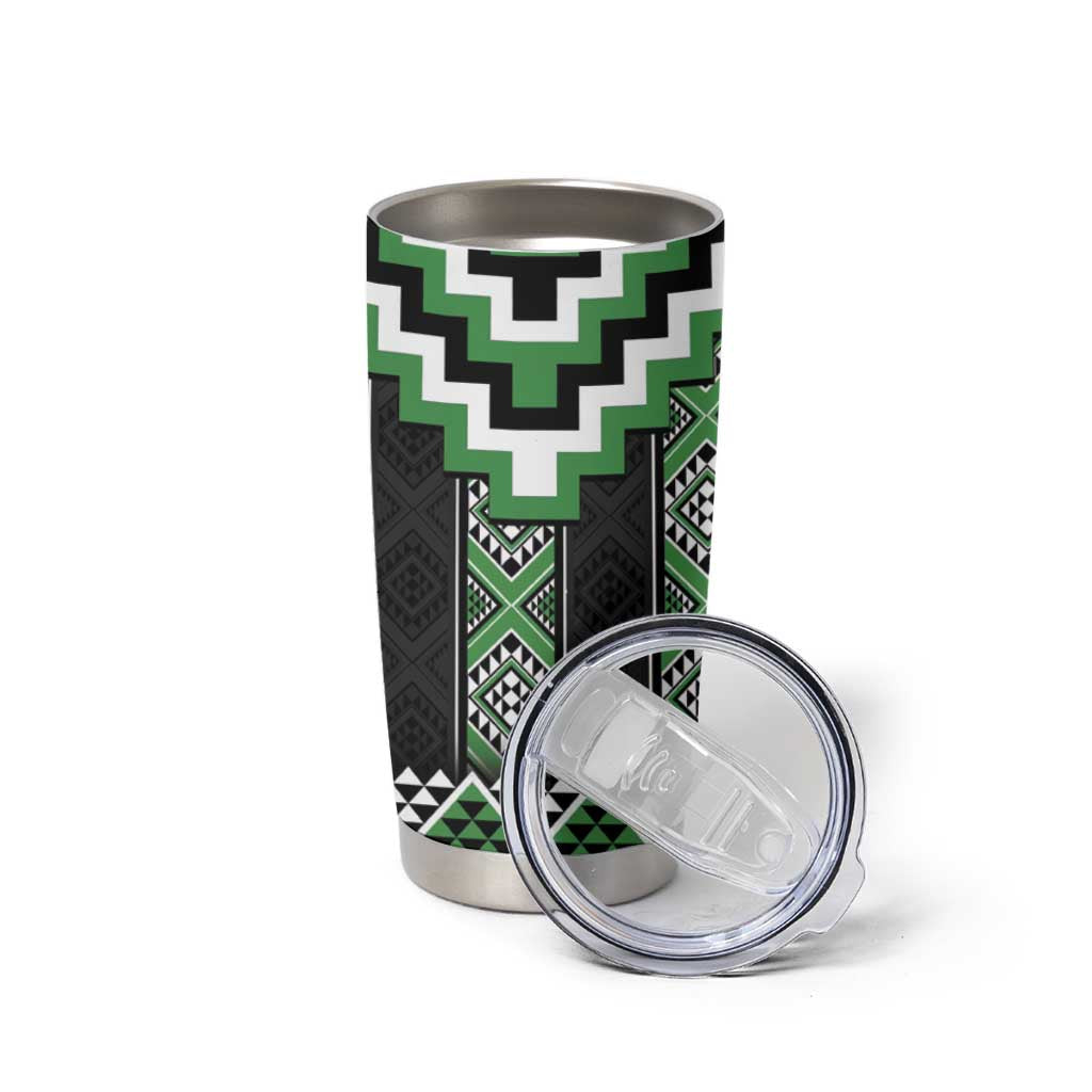 Green Taniko Pattern Aotearoa Tumbler Cup Niho Taniwha Mix Poutama LT14