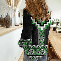 Green Taniko Pattern Aotearoa Women Casual Shirt Niho Taniwha Mix Poutama LT14 - Polynesian Pride