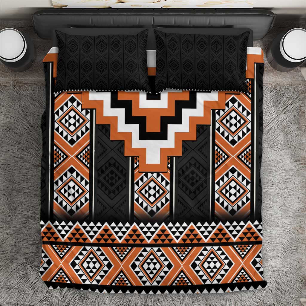 Orange Taniko Pattern Aotearoa Bedding Set Niho Taniwha Mix Poutama LT14 Orange - Polynesian Pride