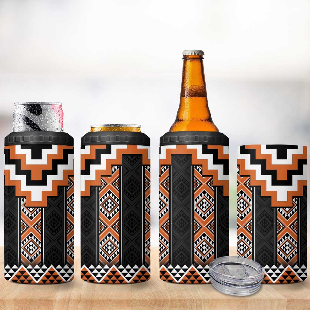 Orange Taniko Pattern Aotearoa 4 in 1 Can Cooler Tumbler Niho Taniwha Mix Poutama LT14 - Polynesian Pride