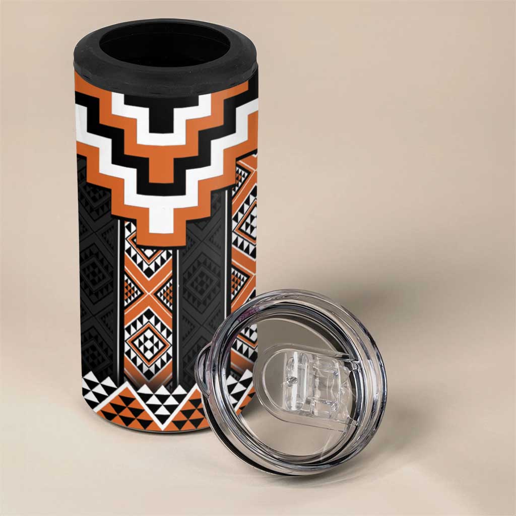 Orange Taniko Pattern Aotearoa 4 in 1 Can Cooler Tumbler Niho Taniwha Mix Poutama LT14 - Polynesian Pride