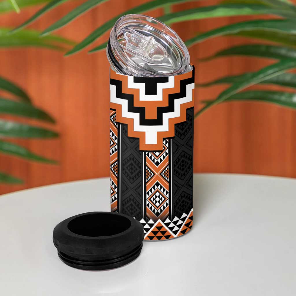 Orange Taniko Pattern Aotearoa 4 in 1 Can Cooler Tumbler Niho Taniwha Mix Poutama LT14 - Polynesian Pride