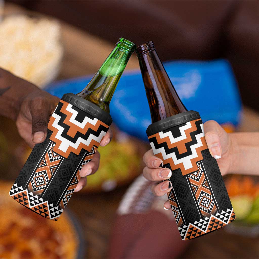 Orange Taniko Pattern Aotearoa 4 in 1 Can Cooler Tumbler Niho Taniwha Mix Poutama LT14 - Polynesian Pride