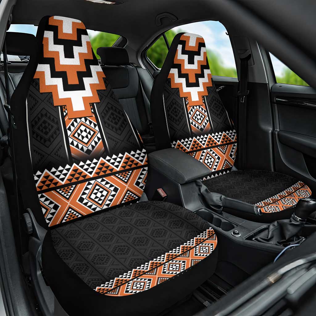 Orange Taniko Pattern Aotearoa Car Seat Cover Niho Taniwha Mix Poutama LT14 One Size Orange - Polynesian Pride
